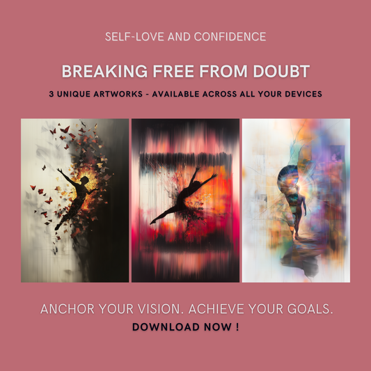 Breaking Free from Doubt Bundle cover image showing three unique transformative artworks for Self-Love and Confidence.