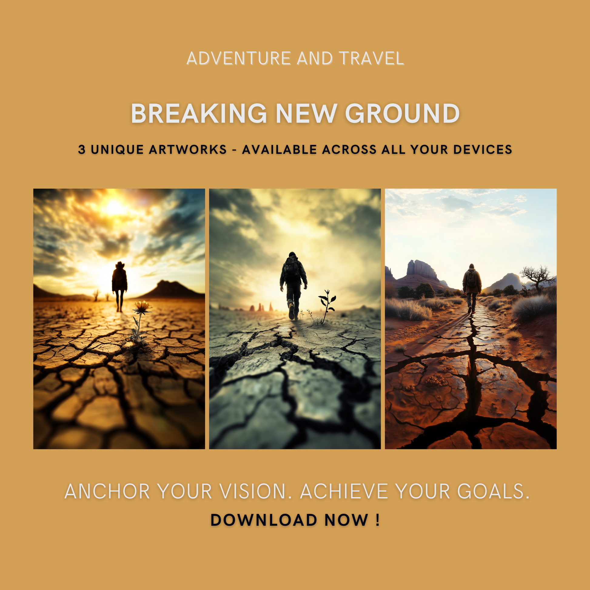 Breaking New Ground Bundle cover image showing three unique desert-path artworks for personal resilience and transformation.