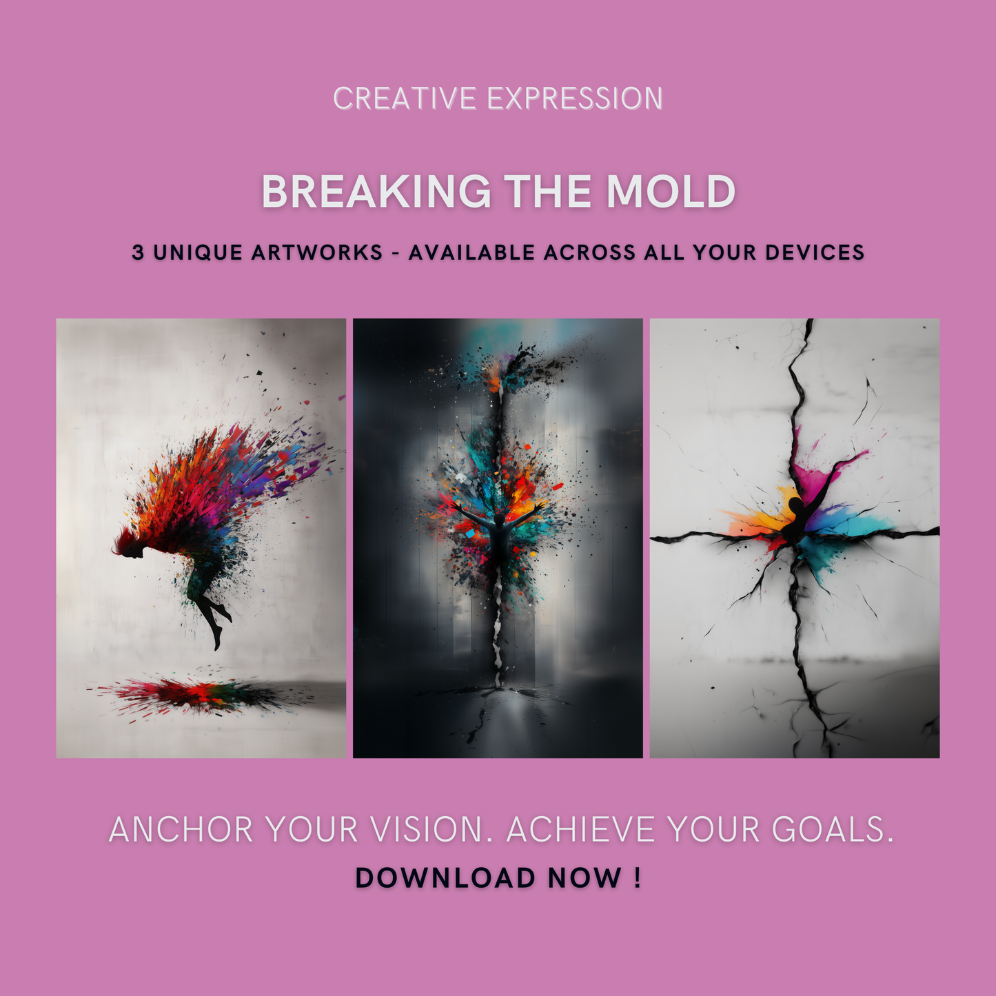 Breaking The Mold Bundle cover image showing three unique artworks symbolizing courage, breakthrough, and liberation.