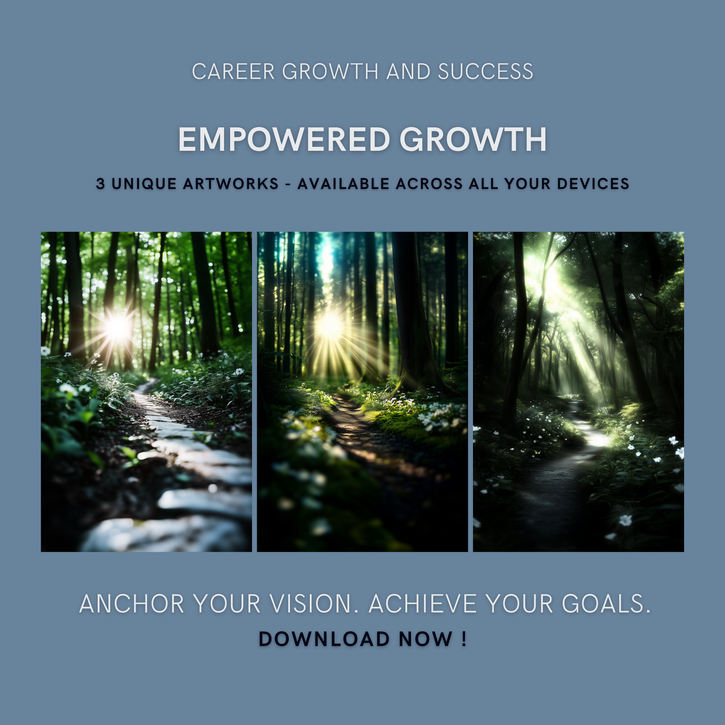 Empowered Growth Bundle cover image showing three unique forest-path artworks for career growth and success.