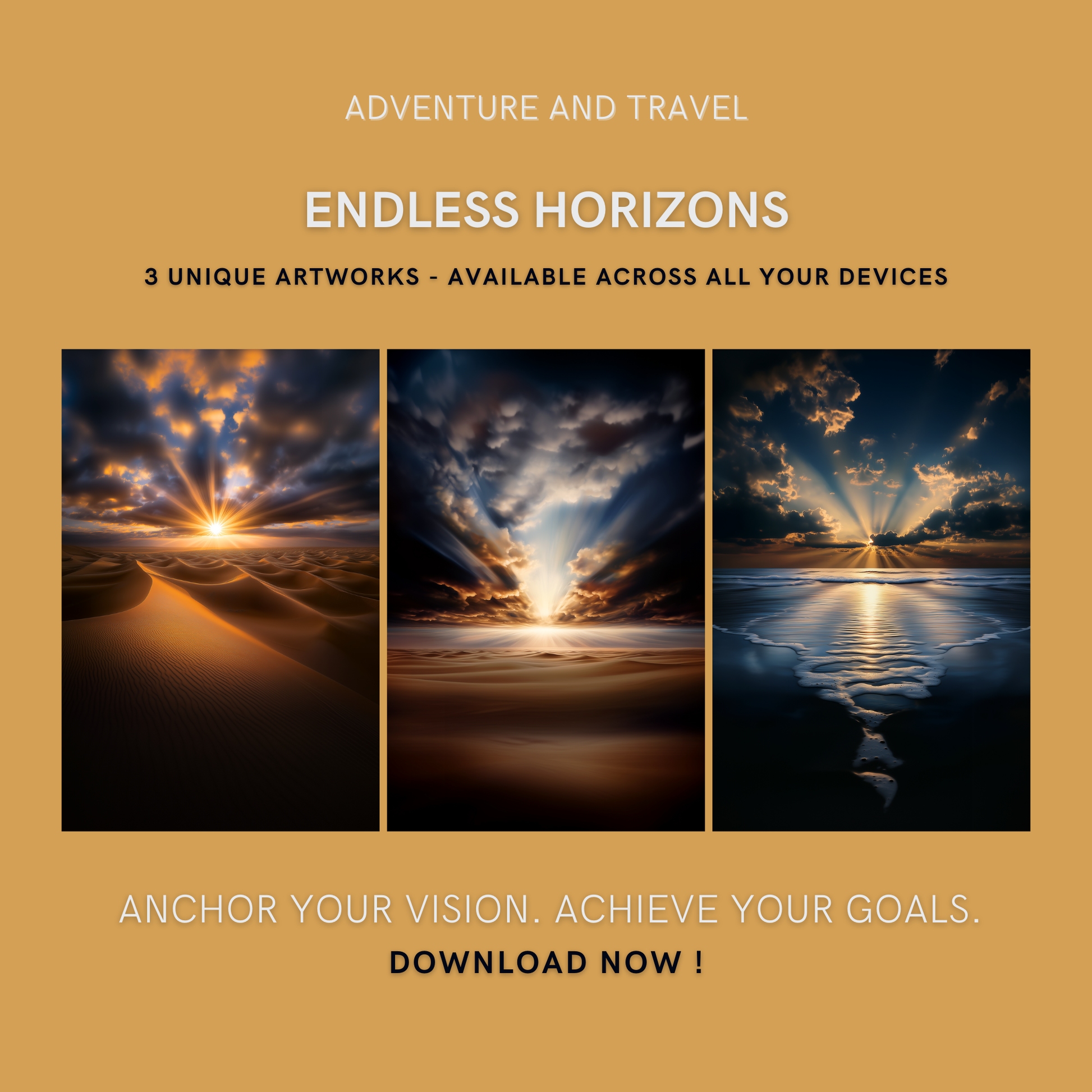 Endless Horizons Bundle cover image showing three unique horizon-themed artworks for expansive thinking and personal growth.