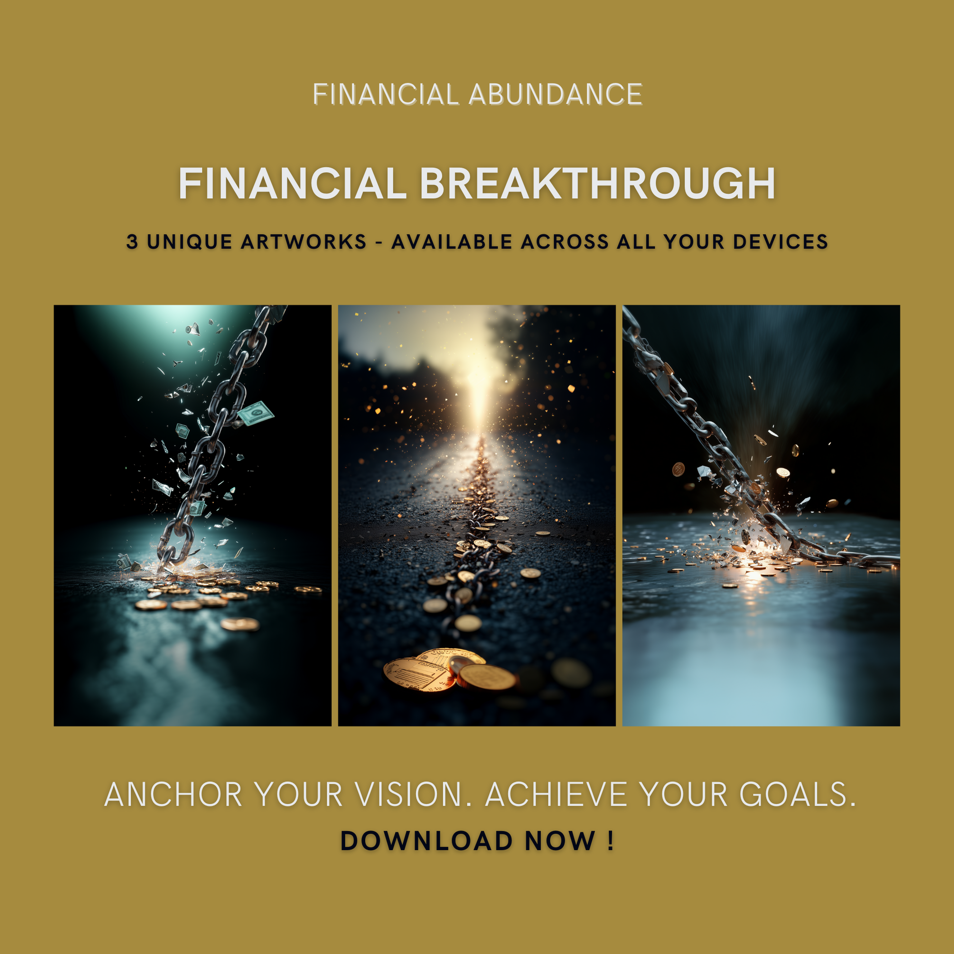 Financial Breakthrough Bundle cover image showing three powerful artworks symbolizing financial freedom and abundance.