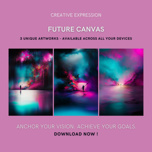 Future Canvas Bundle cover image showing three unique artworks for creativity, exploration, and limitless possibilities.