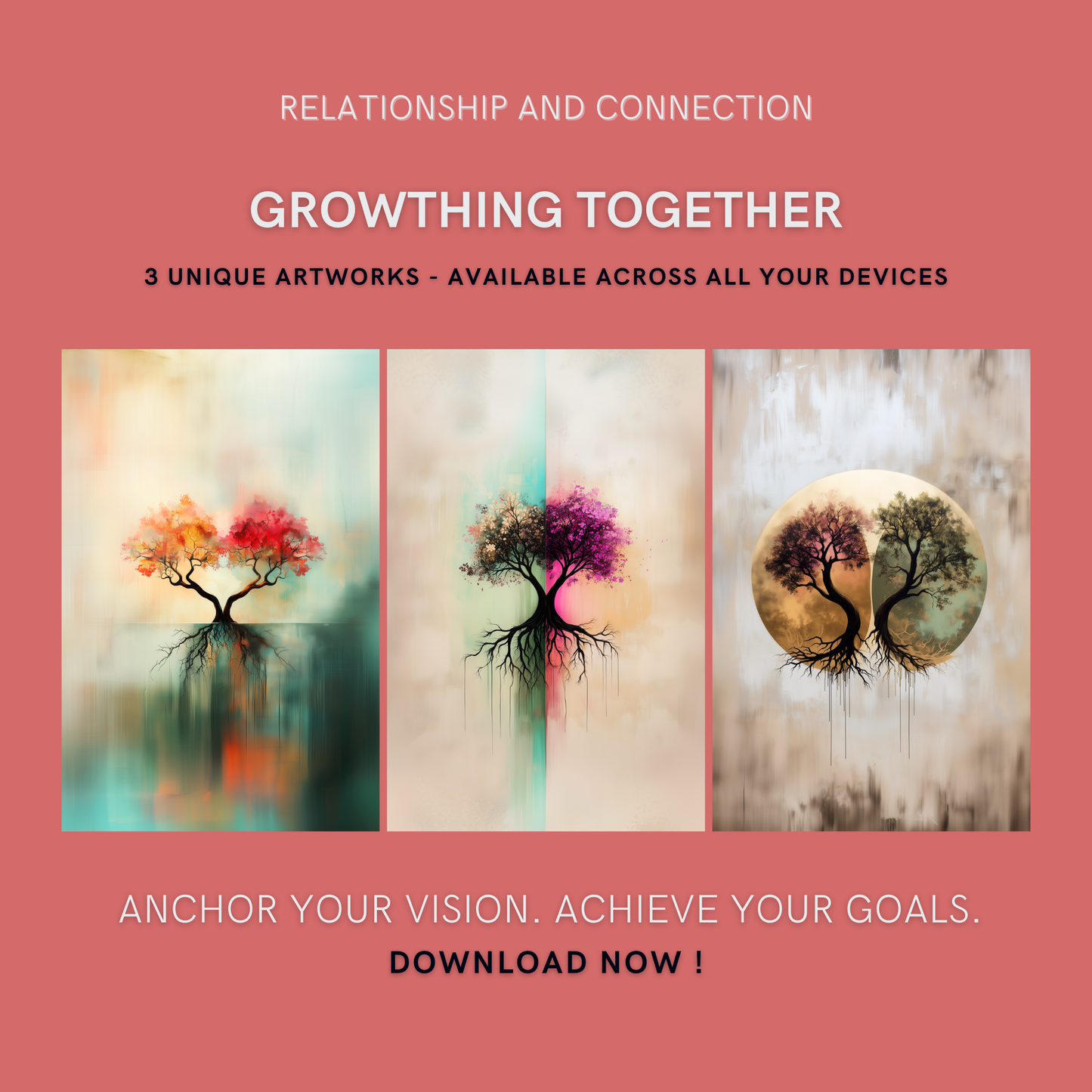 Growing Together Bundle cover image showing three interconnected tree artworks symbolizing unity, growth, and harmony.