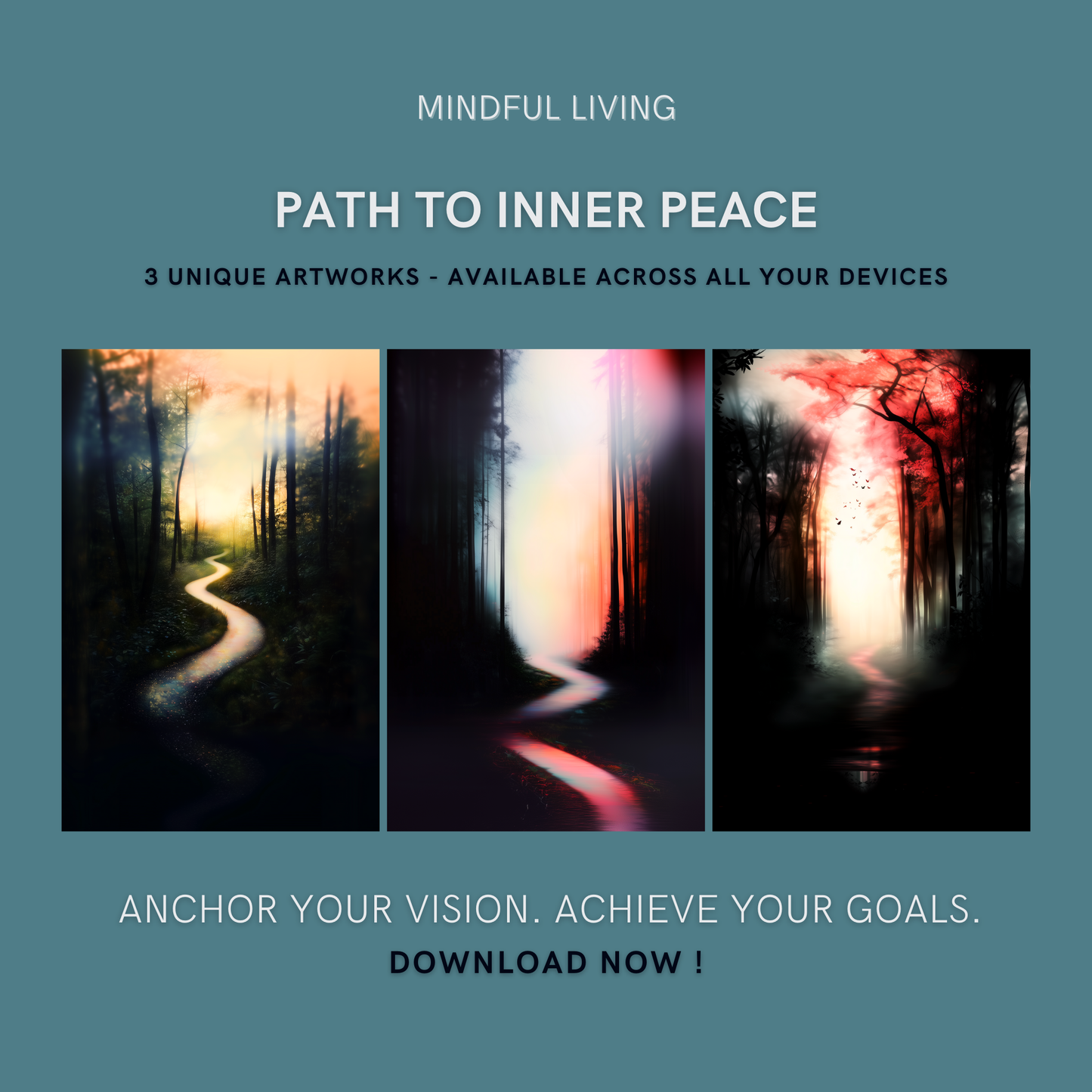 Path to Inner Peace Bundle cover image showing three unique forest-path artworks for tranquility and mindfulness.