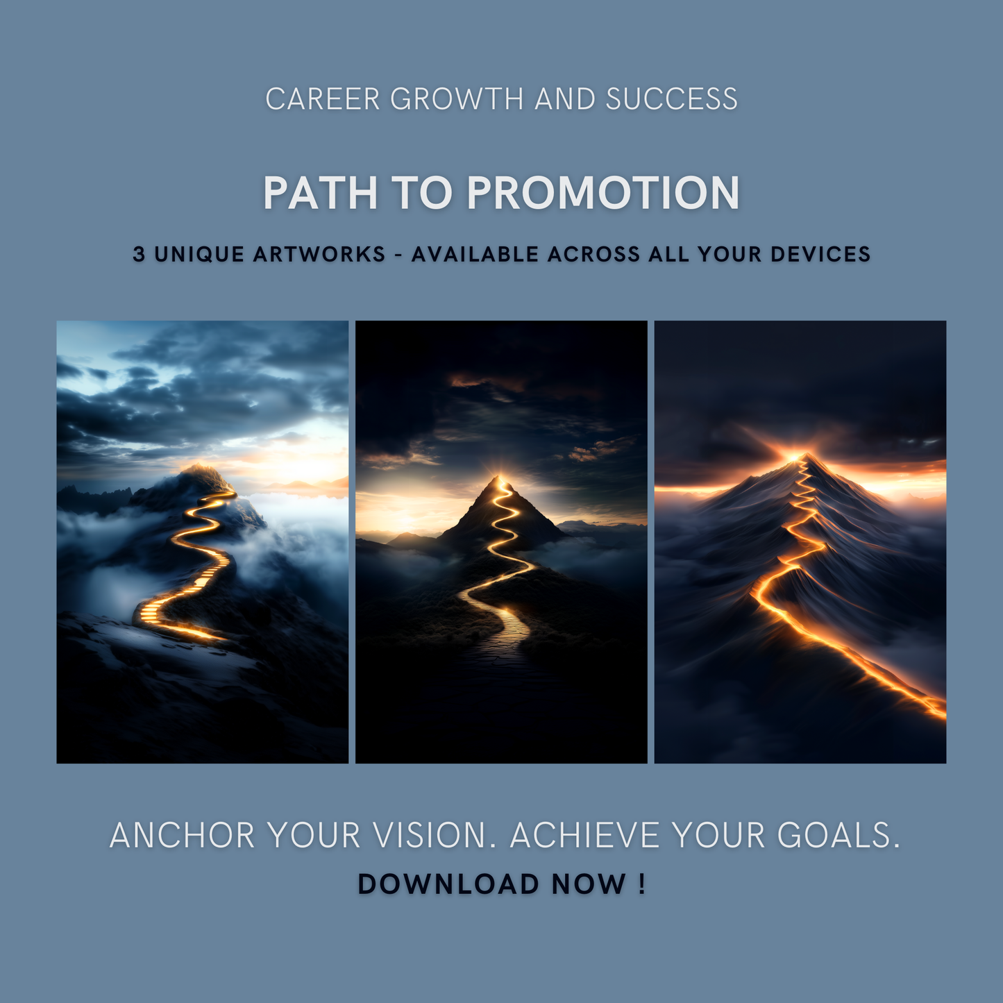 Path to Promotion Bundle cover image showing three unique mountain-path artworks for career growth and success.