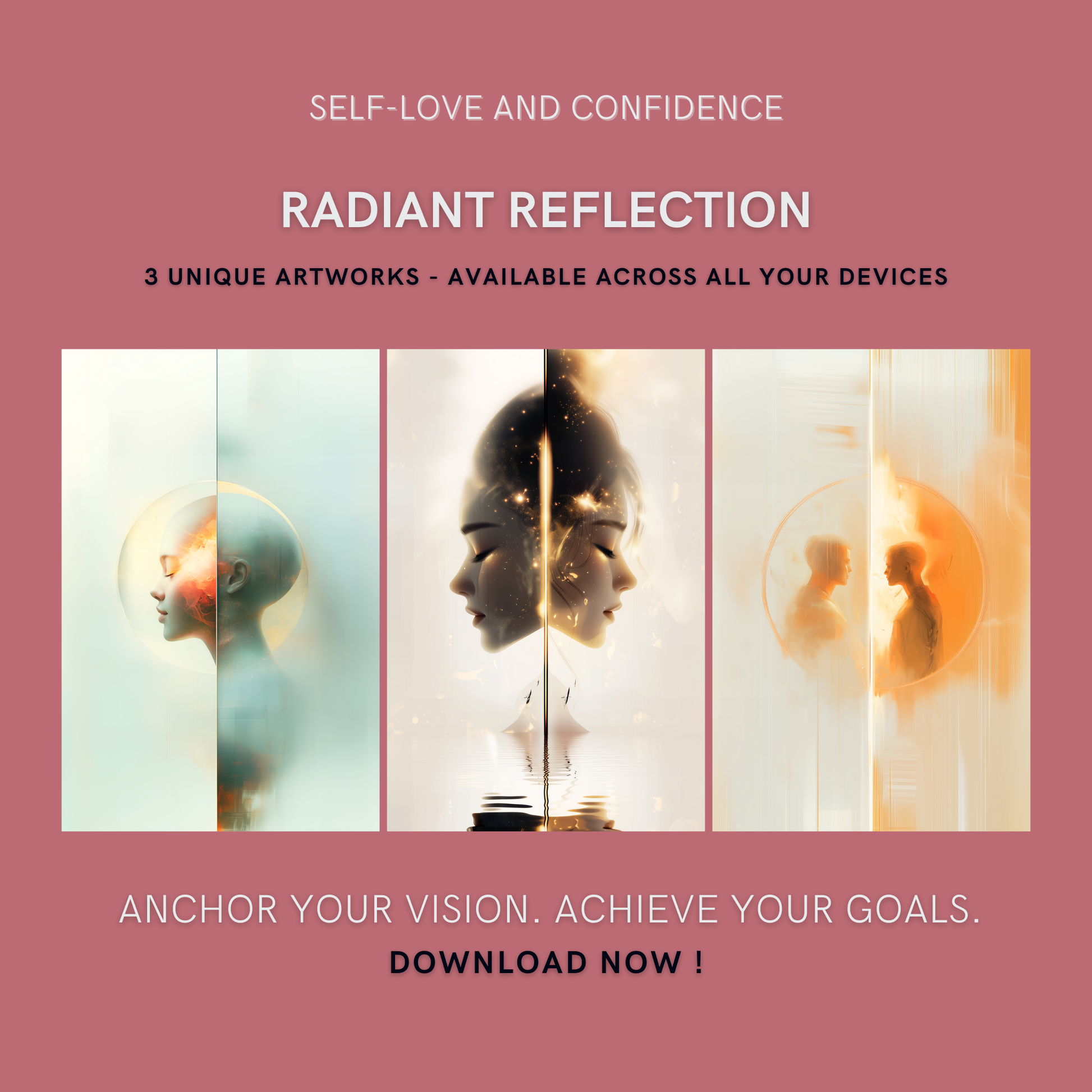 Radiant Reflection Bundle cover image showing three unique reflection-themed artworks for Self-Love and Confidence.