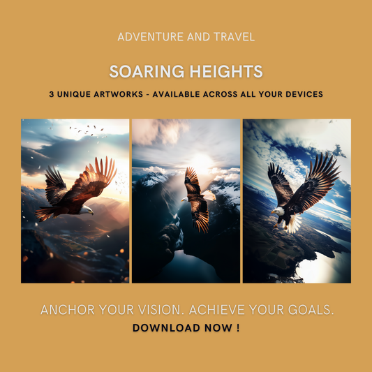 Soaring Heights Bundle cover image showing three powerful eagle-themed artworks symbolizing freedom, resilience, and achievement.