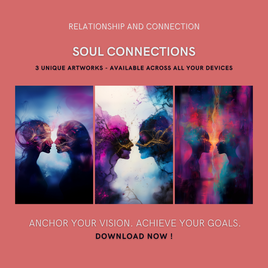 Soul Connections Bundle cover image showing three unique artworks representing deep, soulful connections and unity.