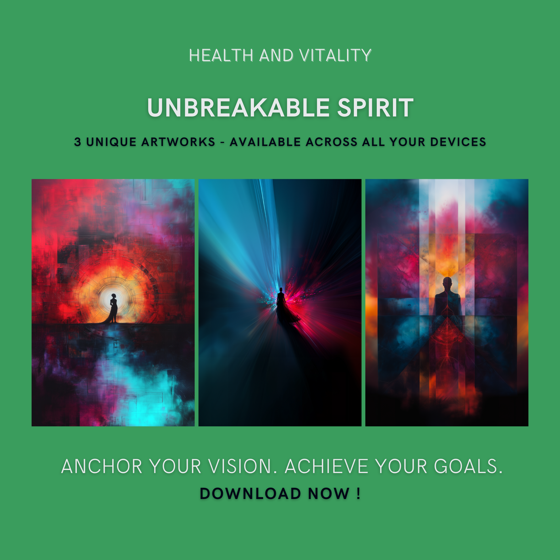 Unbreakable Spirit Bundle cover image showing three unique artworks representing resilience, transformation, and inner strength.