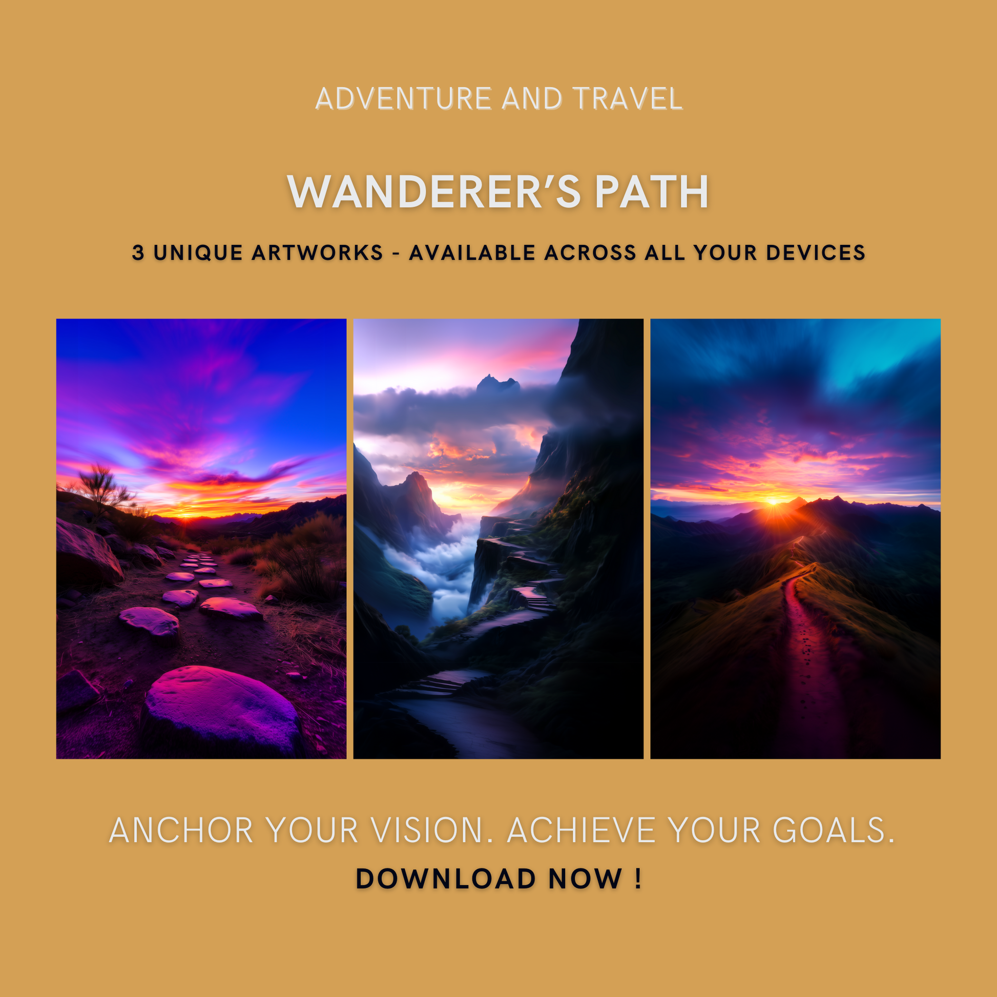 Wanderer's Path Bundle cover image showing three unique path-themed artworks for resilience and personal growth.