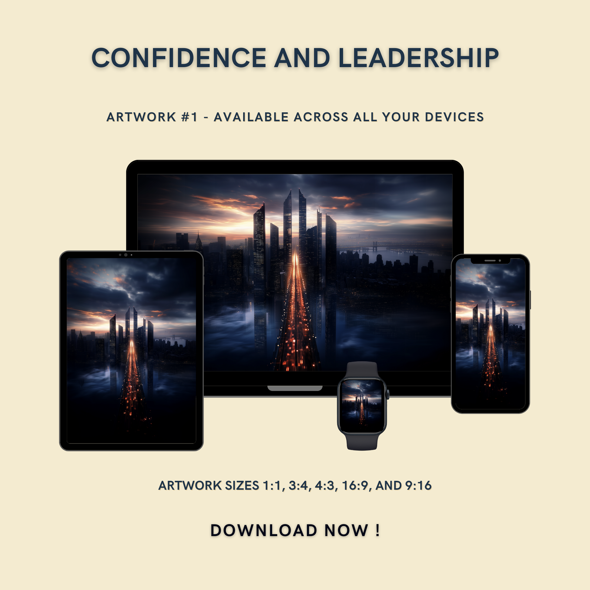 Confidence and Leadership Artwork #1 - digital cityscape art for career growth, compatible with desktop, tablet, smartphone, and smartwatch.